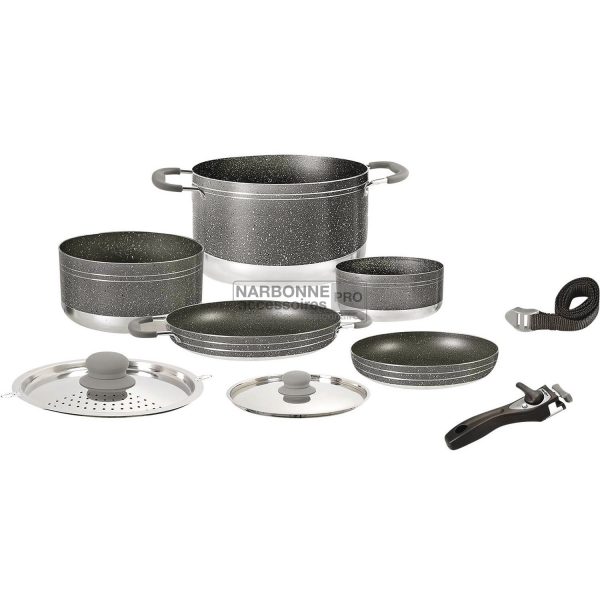 batteria pentole impilabili gourmet rock caravanbacci