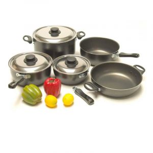 set pentole campeggio argento nero 9 pezzi 92300 caravanbacci