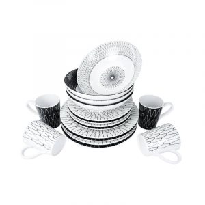 set piatti melammina bianco e nero caravanbacci