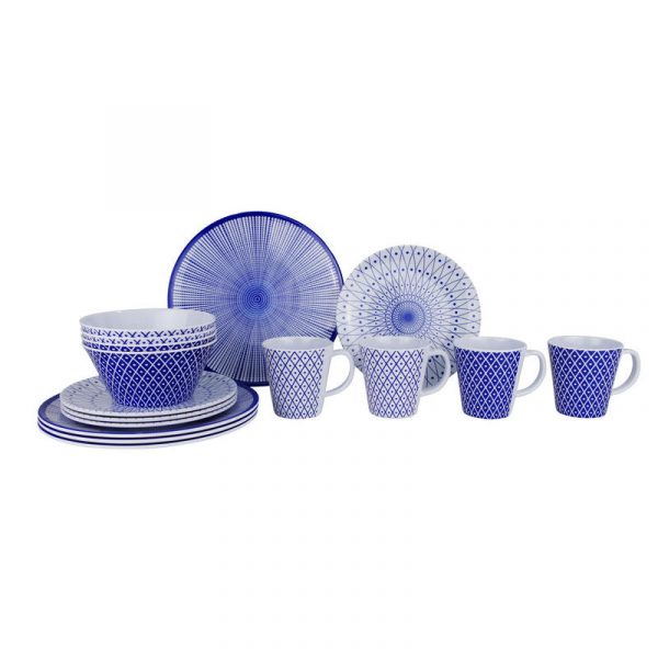 set piatti melammina bianco blu per 4 persone caravanbacci