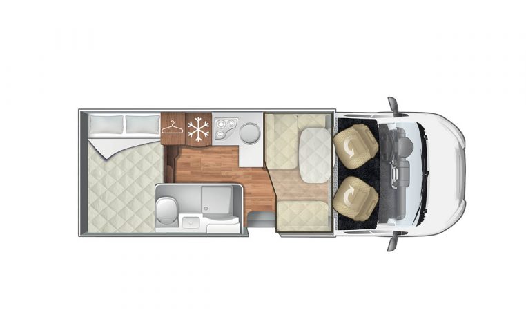 Disegno piantina camper visuale dall'alto | Caravanbacci.com