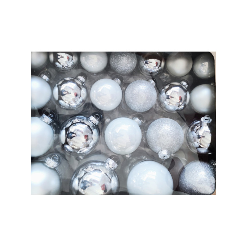 palle natale in vetro argento bianche caravanbacci