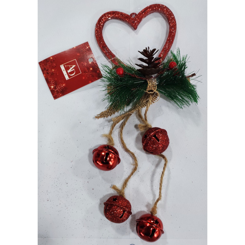 decorazione natalizia da appendere cuore con campanelli caravanbacci