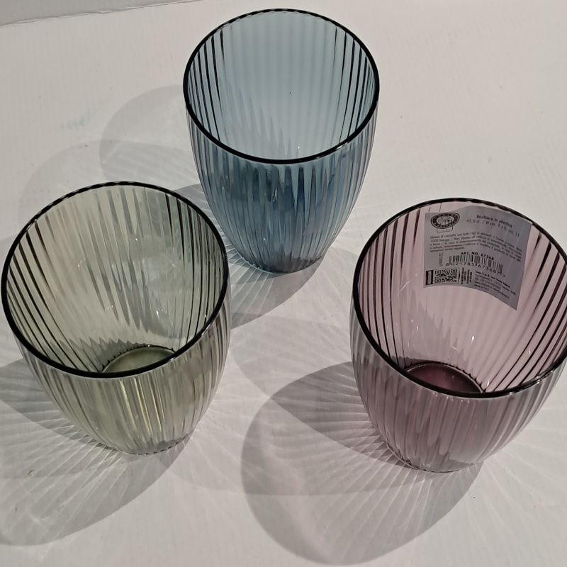 bicchieri plastica dura trasparente blu, verdi, prugna caravanbacci